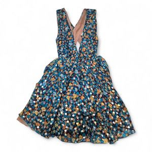 For Love & Lemons Floral Print Deep V Mini Dress Blue S